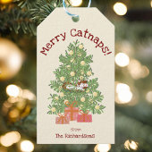 Schattige Cat on Christmas Tree Merry Catnaps! Crè Cadeaulabel
