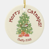 Schattige Cat on Christmas Tree Merry Catnaps! Keramisch Ornament (Voorkant)