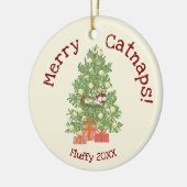 Schattige Cat on Christmas Tree Merry Catnaps! Keramisch Ornament (Links)