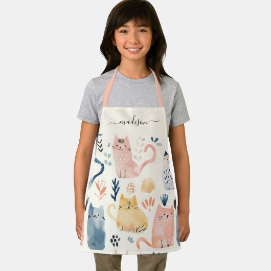 Schattige cat pattern script naam schort (Insitu)