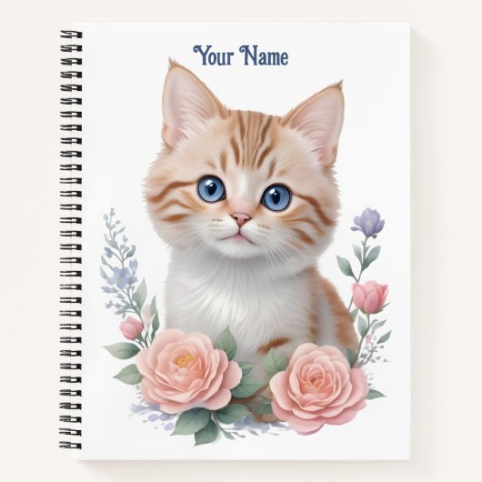 Schattige Cat Pink Floral Notitieboek (Voorkant)