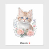 Schattige Cat Pink Floral Sticker (Vel)