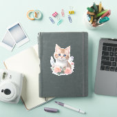 Schattige Cat Pink Floral Sticker (iPad Cover)