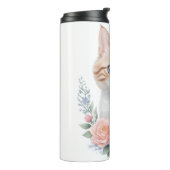 Schattige Cat Pink Floral Thermosbeker (Gedraaid links)