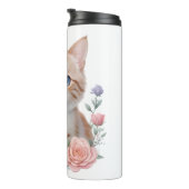 Schattige Cat Pink Floral Thermosbeker (Geroteerd rechts)