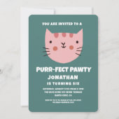 Schattige Cat Pink Purrfect Pawty Verjaardagsfeest Kaart (Voorkant)