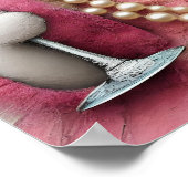 Schattige Cat Roze Jurk Met Parels Met Drink Poster (Hoek)