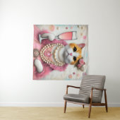 Schattige Cat Roze Jurk Met Parels Met Drink Wandkleed (In Situ (horizontaal))