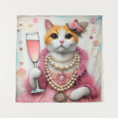 Schattige Cat Roze Jurk Met Parels Met Drink Wandkleed (Voorkant)