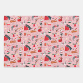 Schattige Cat Roze Rood Groen Retro Patroon Kerst Inpakpapier Vel (Voorkant 2)