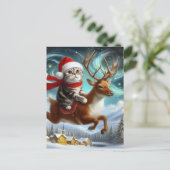 Schattige Cat Santa en het rendierkerstfeest Briefkaart (Staand voorkant)
