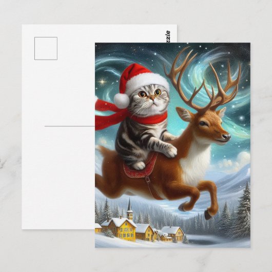 Schattige Cat Santa en het rendierkerstfeest Briefkaart (Voorkant / Achterkant)