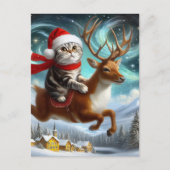 Schattige Cat Santa en het rendierkerstfeest Briefkaart (Voorkant)