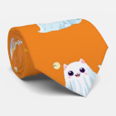 Schattige Cat spookblad Halloween pompoen feestges Stropdas (Opgerold)