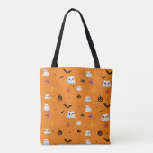 Schattige Cat spookblad Halloween pompoen feestges Tote Bag (Achterkant)