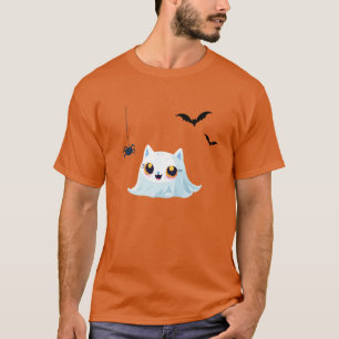 Schattige Cat spookblad halloween pompoen party T-shirt