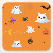Schattige Cat spookblad Halloween pompoenfeest Kartonnen Onderzetters (Voorkant)
