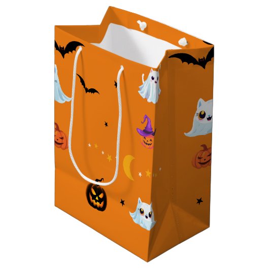Schattige Cat spookblad Halloween pompoenfeest Medium Cadeauzakje (Voorkant Gekanteld)