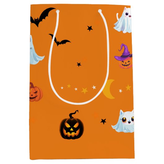 Schattige Cat spookblad Halloween pompoenfeest Medium Cadeauzakje (Voorkant)