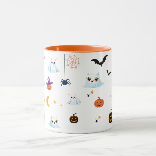 Schattige Cat spookblad Halloween pompoenfeest Mok (Midden)