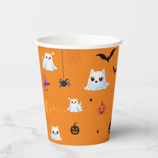 Schattige Cat spookblad Halloween pompoenfeest Papieren Bekers (Links)