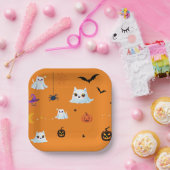 Schattige Cat spookblad Halloween pompoenfeest Papieren Bordje (Feest)