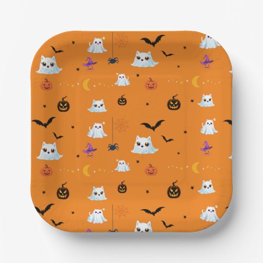 Schattige Cat spookblad Halloween pompoenfeest Papieren Bordje (Voorkant)