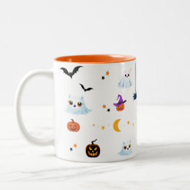 Schattige Cat spookblad Halloween pompoenfeest Tweekleurige Koffiemok