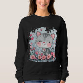 Schattige Cat Sweatshirt – Schattig Floral Kat (Voorkant)