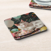 Schattige Cat Verjaardagsviering Ontwerp Bier Onderzetter (Linkerzijde)