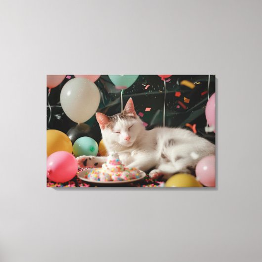Schattige Cat Verjaardagsviering Ontwerp Canvas Afdruk (Voorkant)