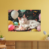Schattige Cat Verjaardagsviering Ontwerp Canvas Afdruk (Insitu (Woonkamer))
