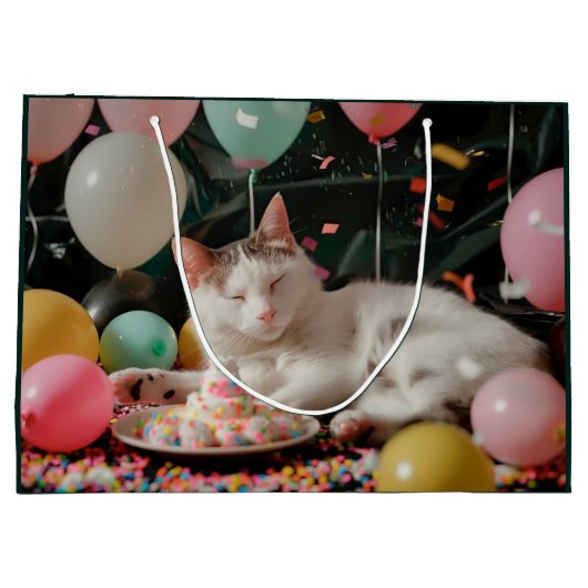Schattige Cat Verjaardagsviering Ontwerp Groot Cadeauzakje (Achterkant)