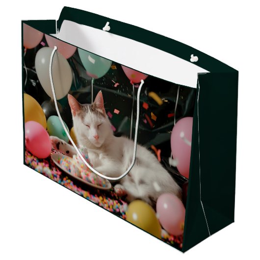 Schattige Cat Verjaardagsviering Ontwerp Groot Cadeauzakje (Achterkant Gekanteld)