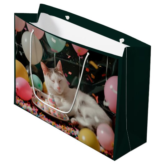 Schattige Cat Verjaardagsviering Ontwerp Groot Cadeauzakje (Voorkant Gekanteld)