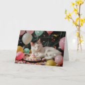 Schattige Cat Verjaardagsviering Ontwerp Kaart (Gele Bloem)