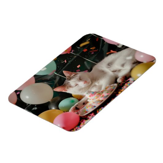Schattige Cat Verjaardagsviering Ontwerp Magneet (Linkerzijde)
