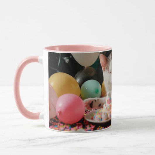 Schattige Cat Verjaardagsviering Ontwerp Mok (Links)