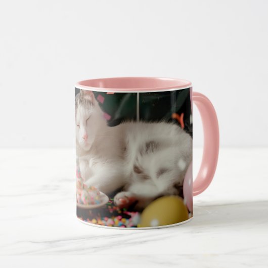 Schattige Cat Verjaardagsviering Ontwerp Mok (Voorkant rechts)