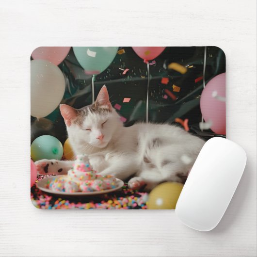 Schattige Cat Verjaardagsviering Ontwerp Muismat (Met muis)
