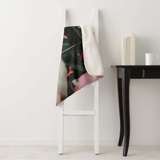 Schattige Cat Verjaardagsviering Ontwerp Sherpa Deken (In situ)