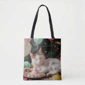 Schattige Cat Verjaardagsviering Ontwerp Tote Bag (Voorkant)