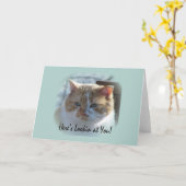 Schattige Cat Vignette-Wenskaart Kaart (Gele Bloem)