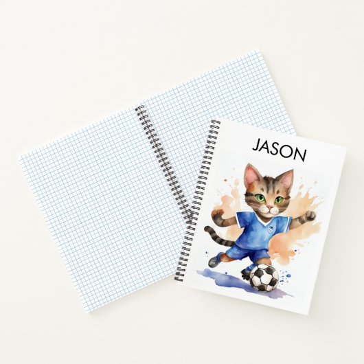 Schattige Cat Voetbal Thema Gepersonaliseerd Notit Notitieboek (Binnen)