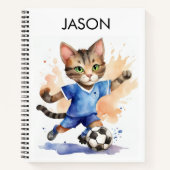 Schattige Cat Voetbal Thema Gepersonaliseerd Notit Notitieboek (Voorkant)