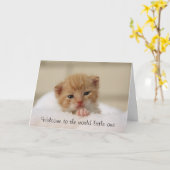 Schattige Cat Welkom op het Wereld baby wenskaart Kaart (Gele Bloem)