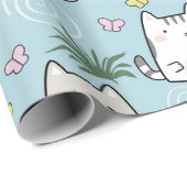 Schattige Cat Wrapping Paper - Cartoon Cats on Blu Cadeaupapier (Rol Hoek)