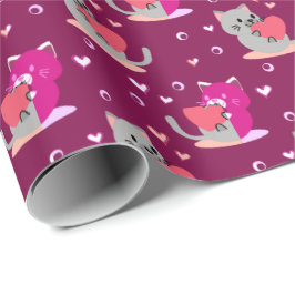 Schattige Cat Wrapping Paper – Whimsical Hearts De Cadeaupapier