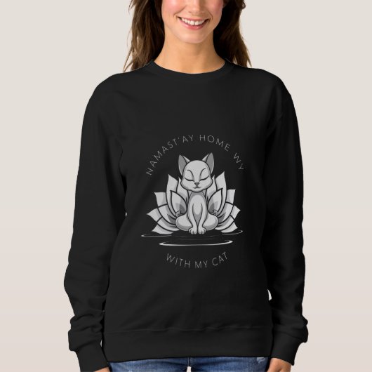 Schattige Cat Yoga Shirt Namaste Home Met Mijn Kat (Voorkant)