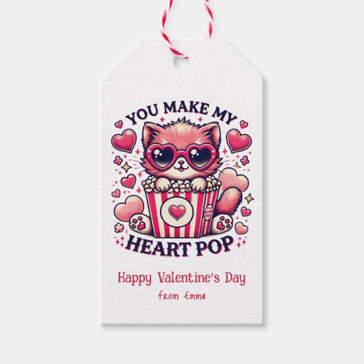 Schattige Cat You Make My Heart Pop Classroom Cadeaulabel (Voorkant)